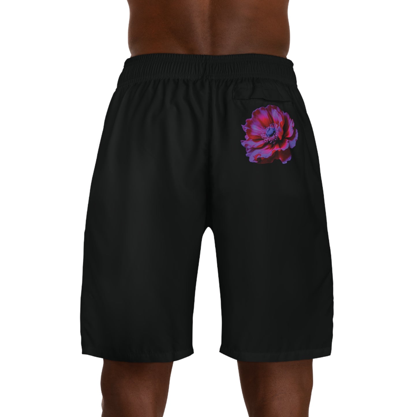 Blossom | Men's Black Moisture-Wicking Athletic Shorts, Purple Rose Graphic Jogger Shorts