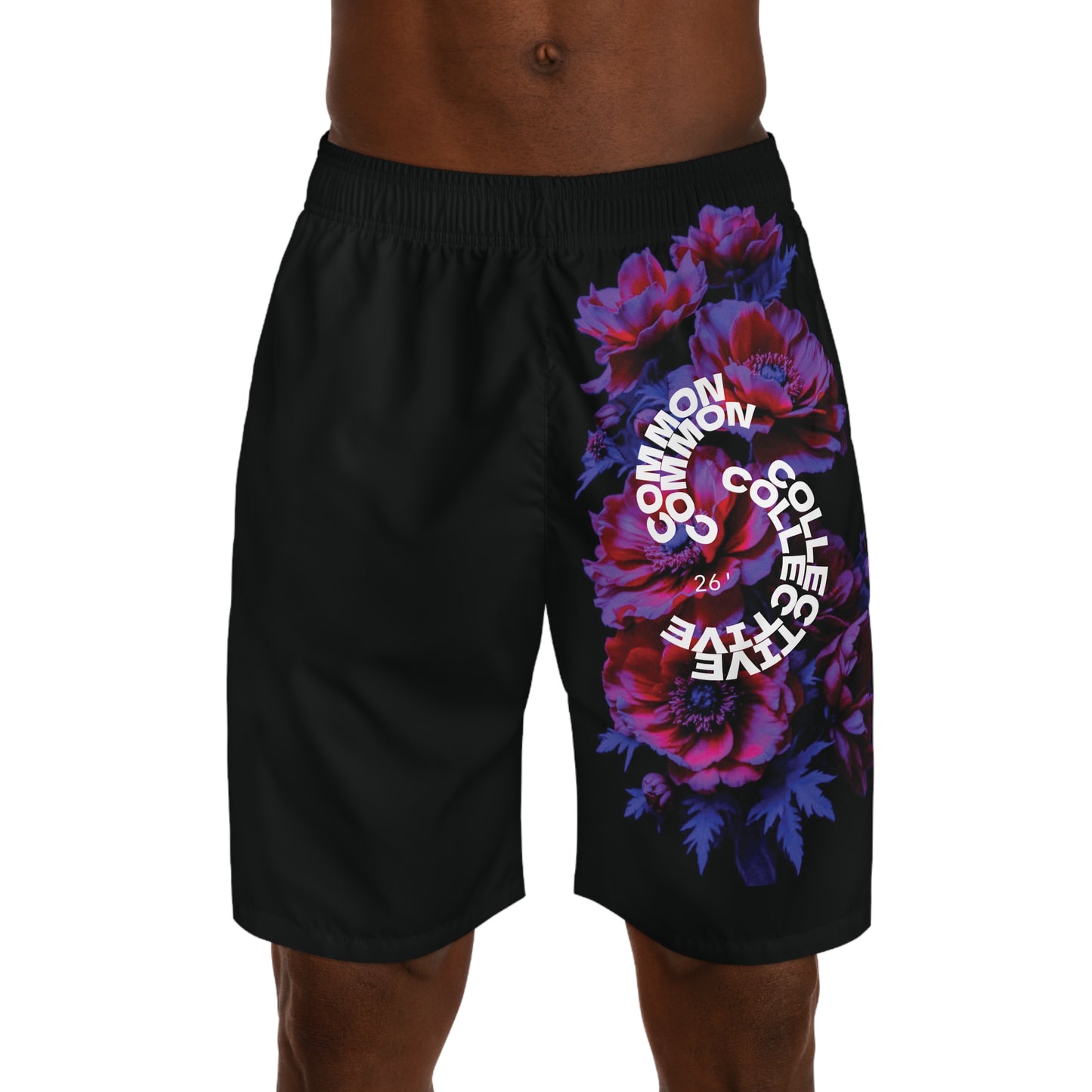Blossom | Men's Black Moisture-Wicking Athletic Shorts, Purple Rose Graphic Jogger Shorts