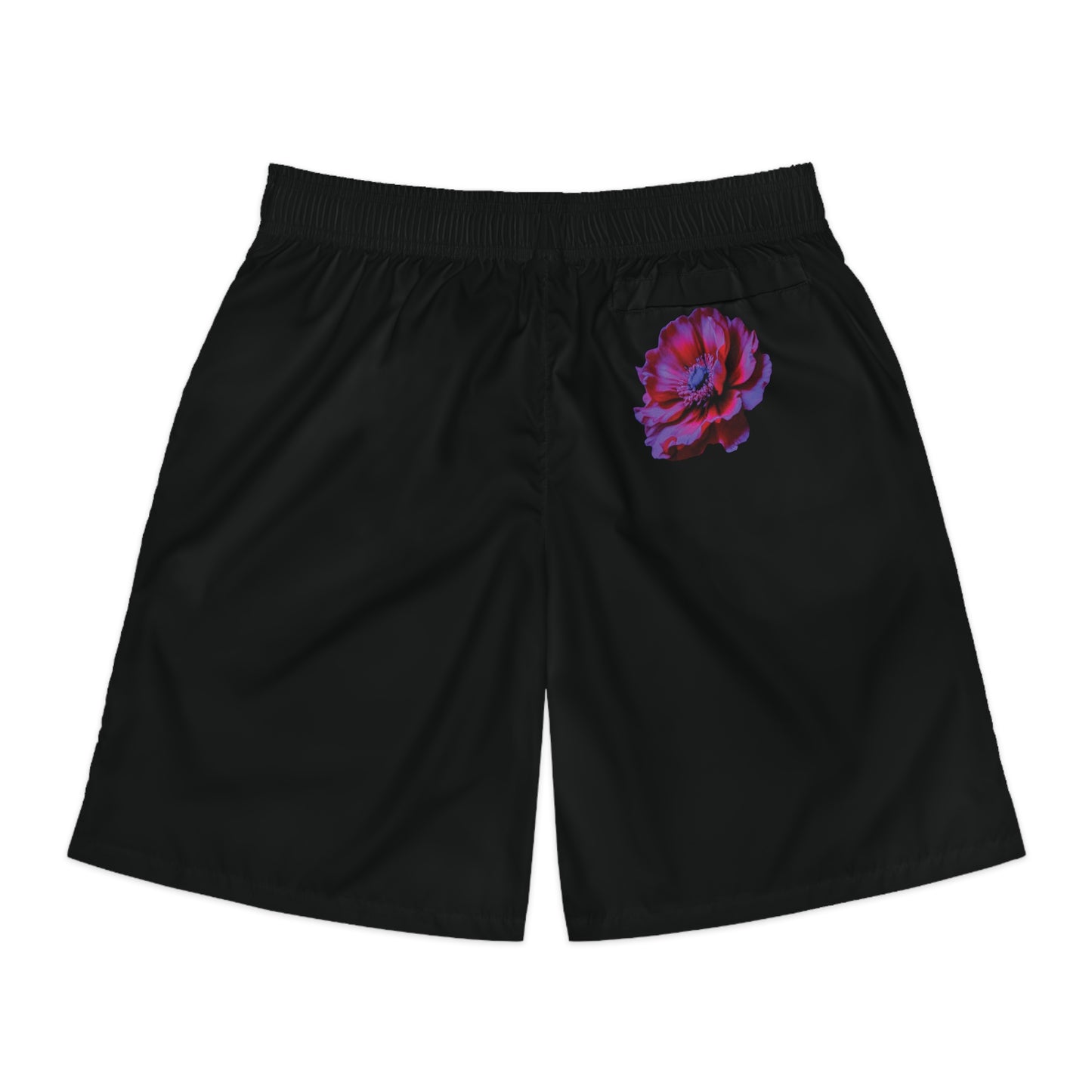 Blossom | Men's Black Moisture-Wicking Athletic Shorts, Purple Rose Graphic Jogger Shorts